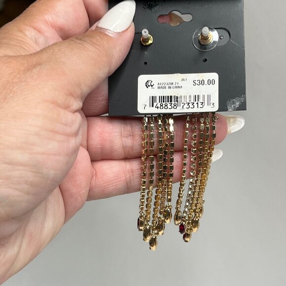 Guess Gold-Tone & Red Crystal Chandelier Earrings With Rhinestone Detailing - Picture 3 of 3